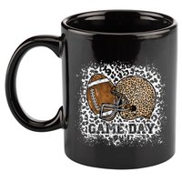 Bleached Game Day Leopard Football Helmet Sport Mom 11oz C Handle Ceramic Mug