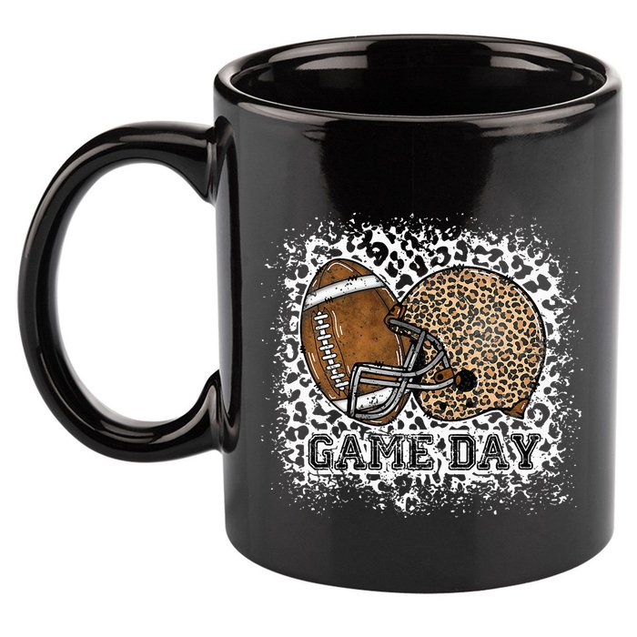 Bleached Game Day Leopard Football Helmet Sport Mom 11oz C Handle Ceramic Mug