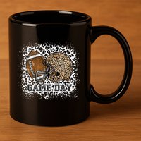 Bleached Game Day Leopard Football Helmet Sport Mom 11oz C Handle Ceramic Mug
