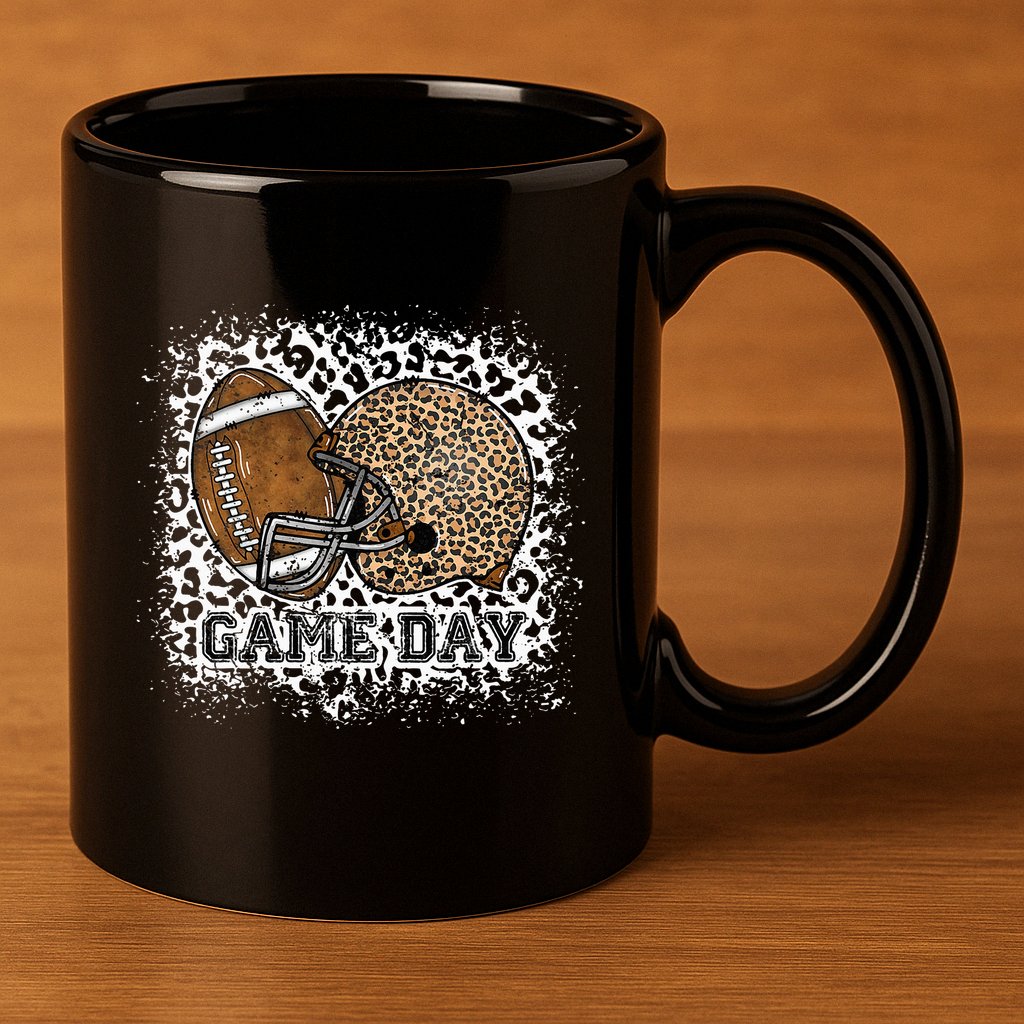 Bleached Game Day Leopard Football Helmet Sport Mom 11oz C Handle Ceramic Mug