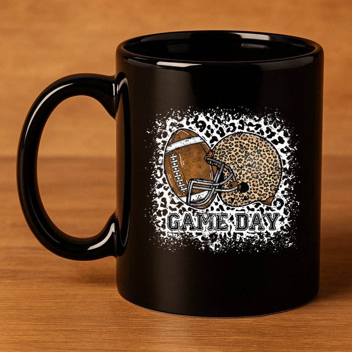 Bleached Game Day Leopard Football Helmet Sport Mom 11oz C Handle Ceramic Mug