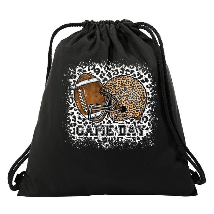 Bleached Game Day Leopard Football Helmet Sport Mom Drawstring Bag