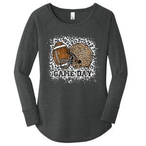 Bleached Game Day Leopard Football Helmet Sport Mom Women's Perfect Tri Tunic Long Sleeve Shirt