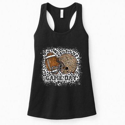Bleached Game Day Leopard Football Helmet Sport Mom Womens Tank Top