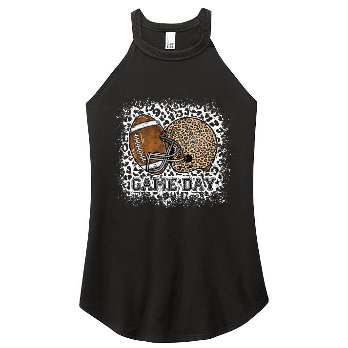 Bleached Game Day Leopard Football Helmet Sport Mom Women's Perfect Tri Rocker Tank