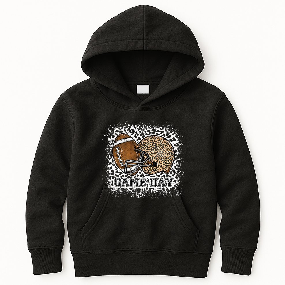 Bleached Game Day Leopard Football Helmet Sport Mom Kids Hoodie