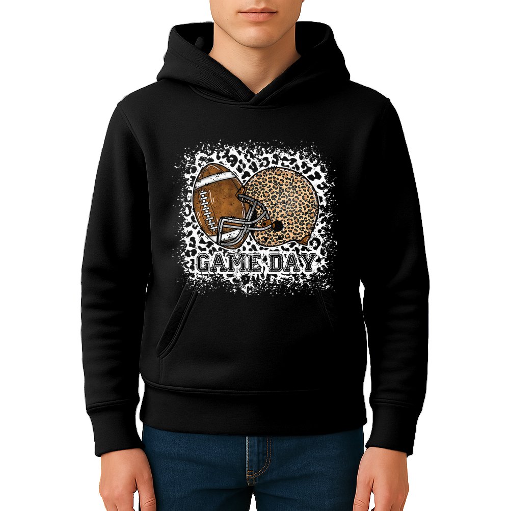 Bleached Game Day Leopard Football Helmet Sport Mom Kids Hoodie