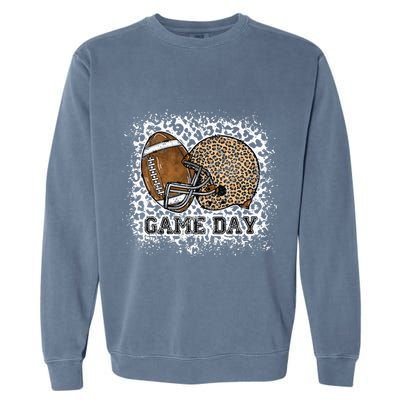 Bleached Game Day Leopard Football Helmet Sport Mom Garment-Dyed Sweatshirt