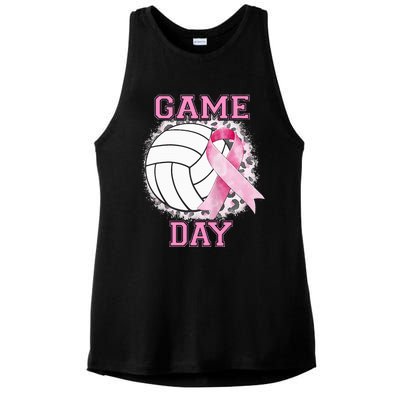 Bleached Game Day Pink Volleyball Breast Cancer Awareness Ladies PosiCharge Tri-Blend Wicking Tank