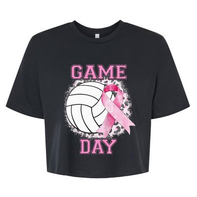 Bleached Game Day Pink Volleyball Breast Cancer Awareness Bella+Canvas Jersey Crop Tee