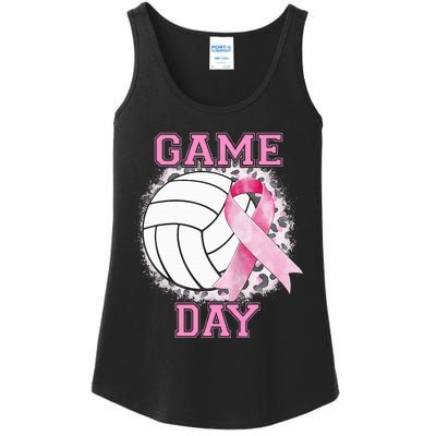 Bleached Game Day Pink Volleyball Breast Cancer Awareness Ladies Essential Tank