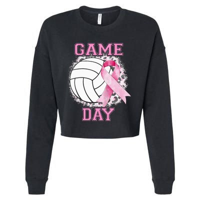 Bleached Game Day Pink Volleyball Breast Cancer Awareness Cropped Pullover Crew