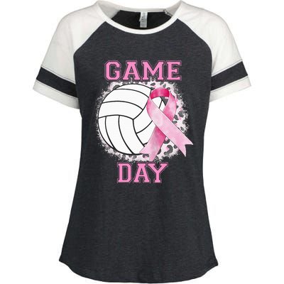 Bleached Game Day Pink Volleyball Breast Cancer Awareness Enza Ladies Jersey Colorblock Tee