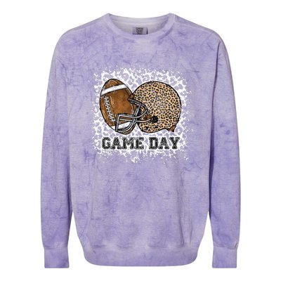 Bleached Game Day Leopard Football Helmet Sport Mom Colorblast Crewneck Sweatshirt