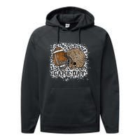 Bleached Game Day Leopard Football Helmet Sport Mom Performance Fleece Hoodie