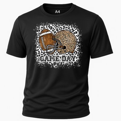 Bleached Game Day Leopard Football Helmet Sport Mom Cooling Performance Crew T-Shirt