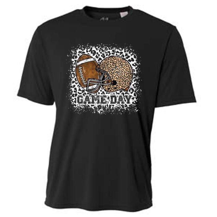 Bleached Game Day Leopard Football Helmet Sport Mom Cooling Performance Crew T-Shirt