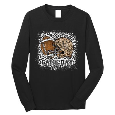 Bleached Game Day Leopard Football Helmet Sport Mom Long Sleeve Shirt