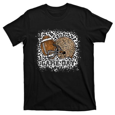 Bleached Game Day Leopard Football Helmet Sport Mom T-Shirt