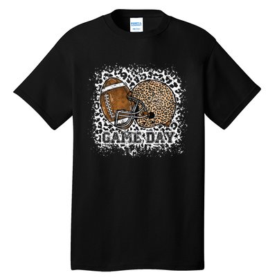 Bleached Game Day Leopard Football Helmet Sport Mom Tall T-Shirt