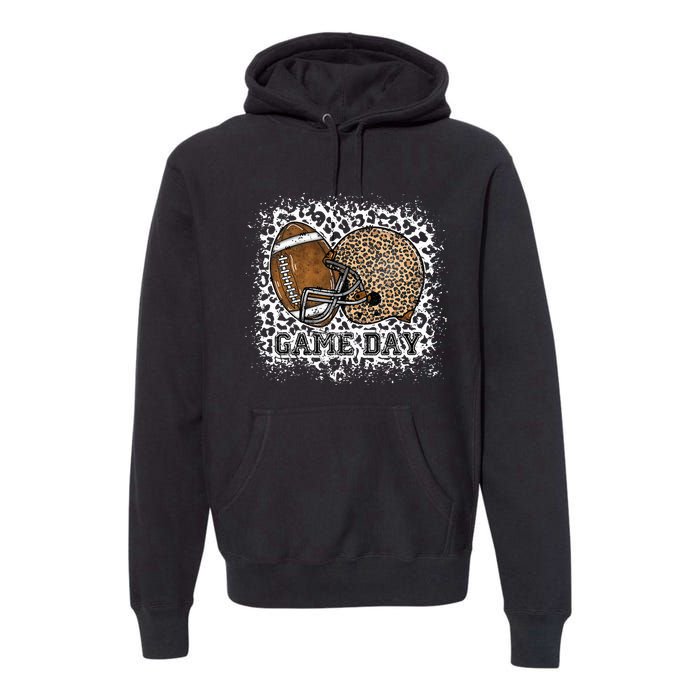 Bleached Game Day Leopard Football Helmet Sport Mom Premium Hoodie