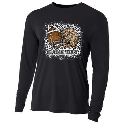 Bleached Game Day Leopard Football Helmet Sport Mom Cooling Performance Long Sleeve Crew