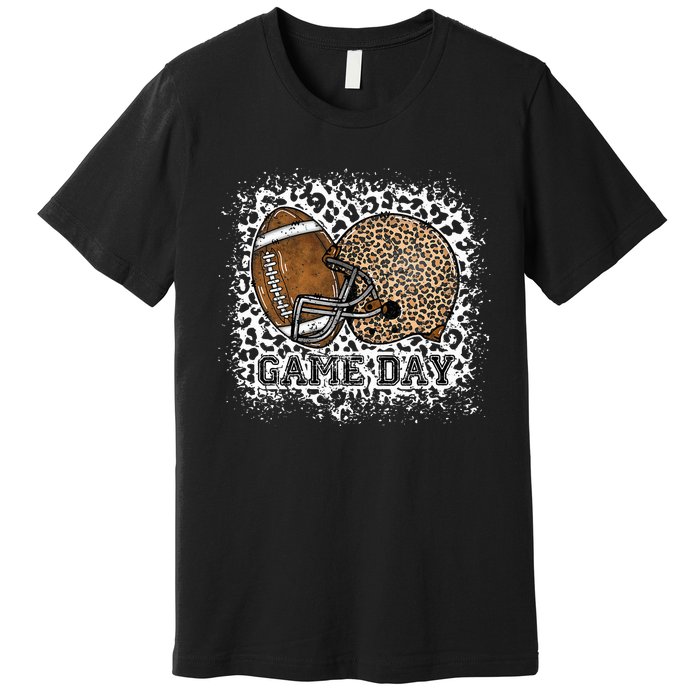 Bleached Game Day Leopard Football Helmet Sport Mom Premium T-Shirt