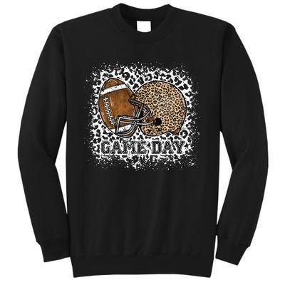 Bleached Game Day Leopard Football Helmet Sport Mom Tall Sweatshirt