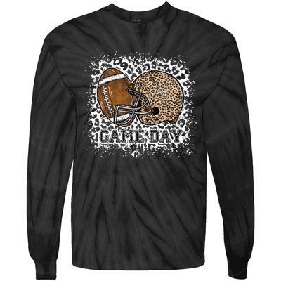 Bleached Game Day Leopard Football Helmet Sport Mom Tie-Dye Long Sleeve Shirt