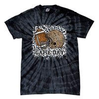 Bleached Game Day Leopard Football Helmet Sport Mom Tie-Dye T-Shirt