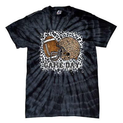 Bleached Game Day Leopard Football Helmet Sport Mom Tie-Dye T-Shirt