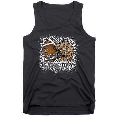 Bleached Game Day Leopard Football Helmet Sport Mom Tank Top