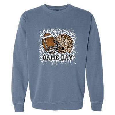 Bleached Game Day Leopard Football Helmet Sport Mom Garment-Dyed Sweatshirt