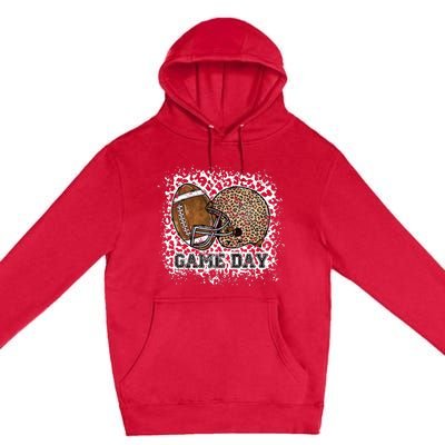 Bleached Game Day Leopard Football Helmet Sport Mom Premium Pullover Hoodie