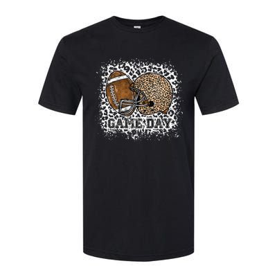 Bleached Game Day Leopard Football Helmet Sport Mom Softstyle CVC T-Shirt