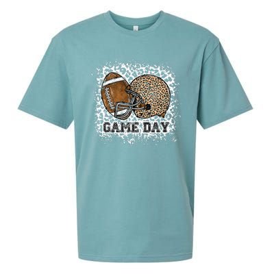 Bleached Game Day Leopard Football Helmet Sport Mom Sueded Cloud Jersey T-Shirt