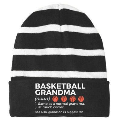 Basketball Grandma Definition Grandsons Largest Fan Striped Beanie with Solid Band