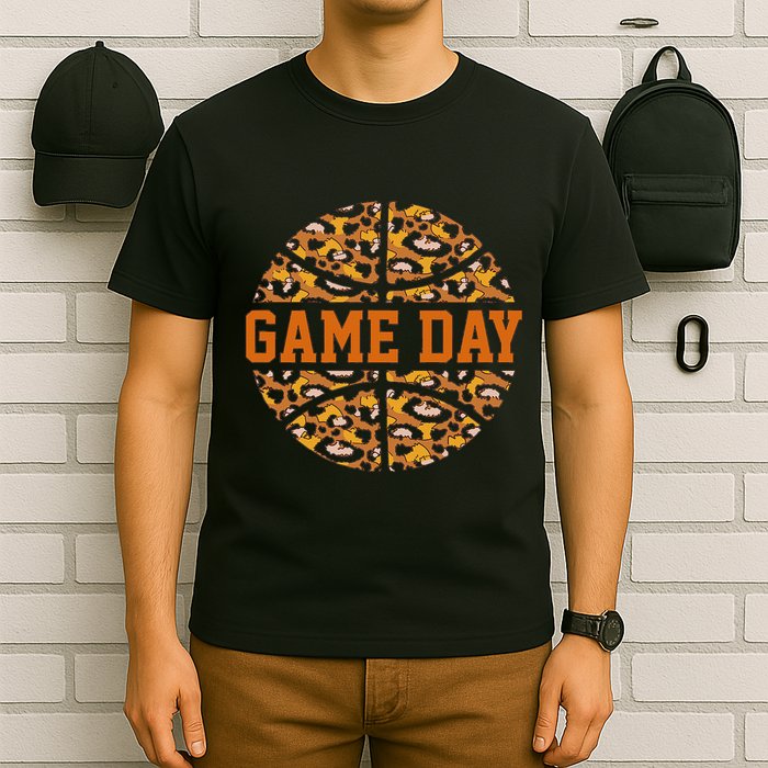Basketball Game Day With Leopard Pattern Funny Game T-Shirt