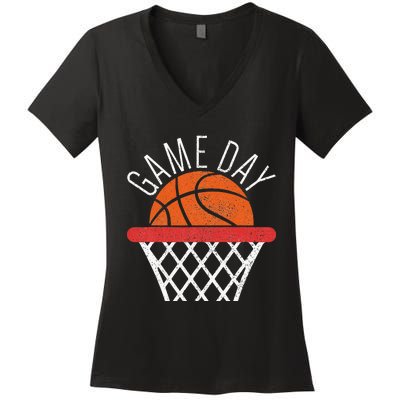 Basketball Game Day Vibes Basketball Mom Life Game Day Women's V-Neck T-Shirt