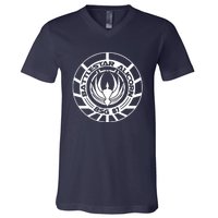 Battlestar Galactica Distressed Badge V-Neck T-Shirt