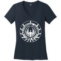 Battlestar Galactica Distressed Badge Women's V-Neck T-Shirt