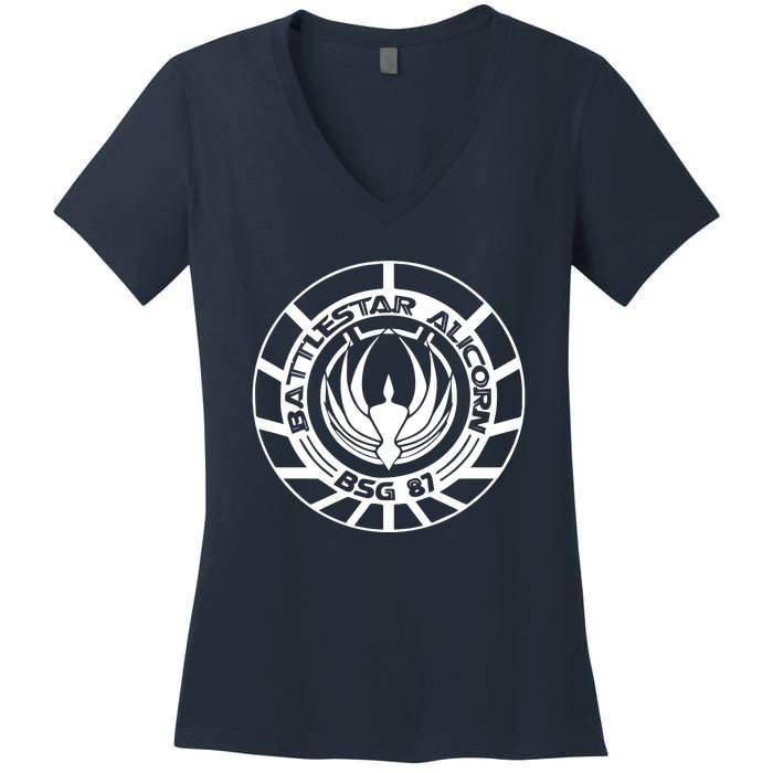 Battlestar Galactica Distressed Badge Women's V-Neck T-Shirt