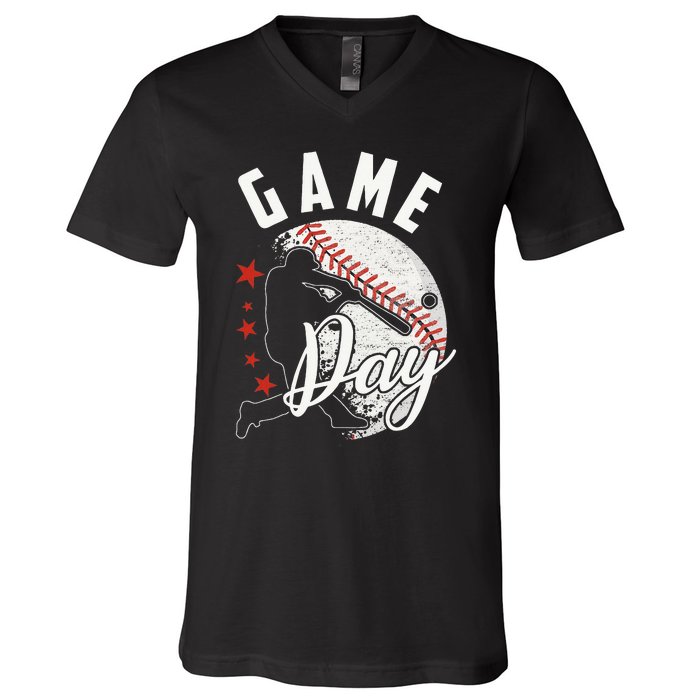 Baseball Game Day Funny Sport Gift V-Neck T-Shirt