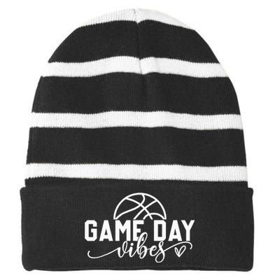 Basketball Game Day Vibes Basketball Striped Beanie with Solid Band