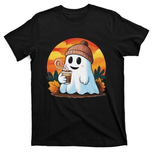 Boo Ghost Drinking Coffee Halloween Costumes Woman 2024 T-Shirt