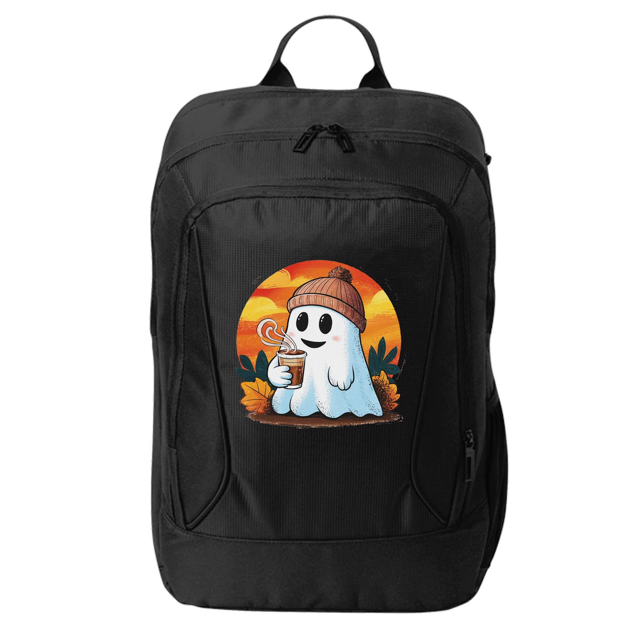 Boo Ghost Drinking Coffee Halloween Costumes Woman 2024 City Backpack