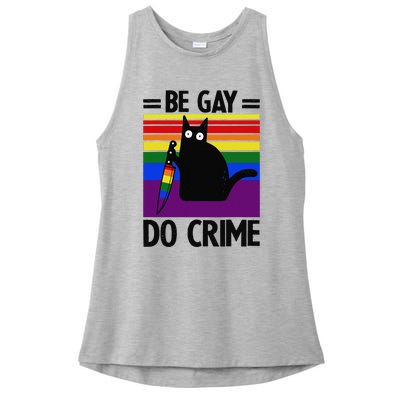 Be Gay Do Crime Cat LGBT Flag Ladies PosiCharge Tri-Blend Wicking Tank