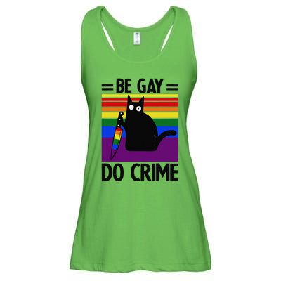 Be Gay Do Crime Cat LGBT Flag Ladies Essential Flowy Tank