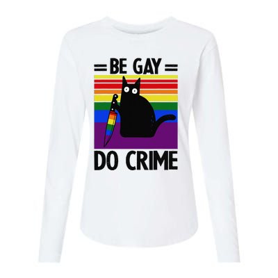 Be Gay Do Crime Cat LGBT Flag Womens Cotton Relaxed Long Sleeve T-Shirt