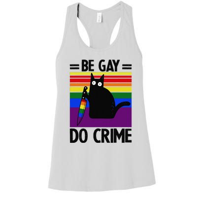 Be Gay Do Crime Cat LGBT Flag Women's Racerback Tank